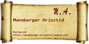 Mansberger Arisztid névjegykártya